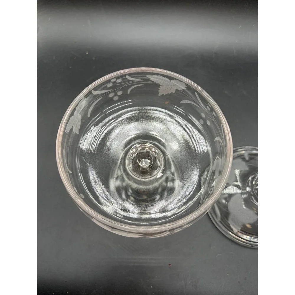 Vintage Etched Glass Pedestal Candy Dish with Lid Leaf Vine Footed Compote Clear